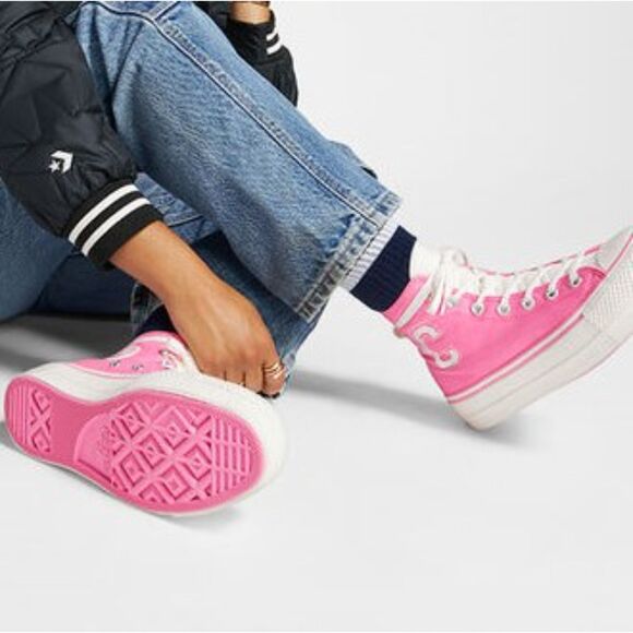 Converse Chuck Taylor All Star Lift Platform Oops Pink Retro Varsity Hi Tops W10 - Picture 12 of 13